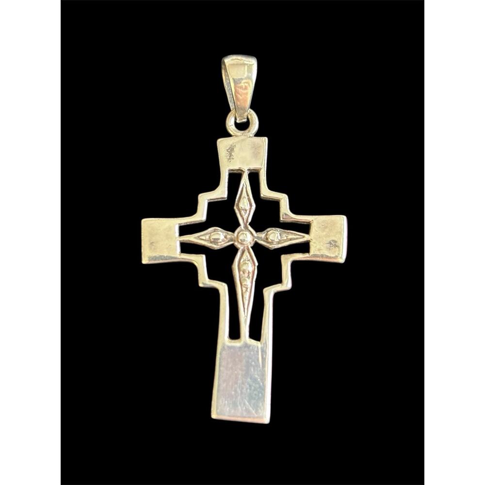Vtg Sterling Silver Unique Cut Out Cross Pendant 1.75” 925